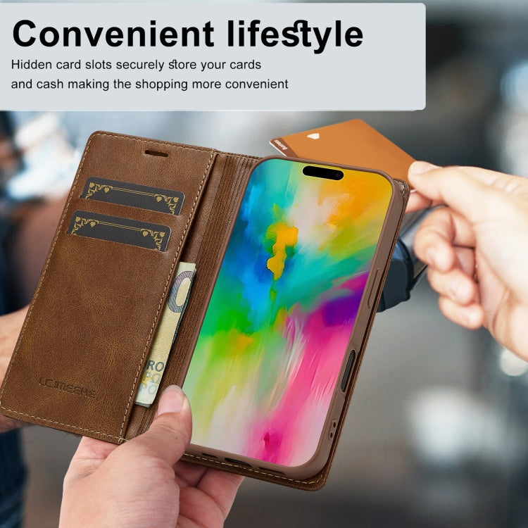 For iPhone 16 Plus LC.IMEEKE RFID Anti-theft Leather Phone Case