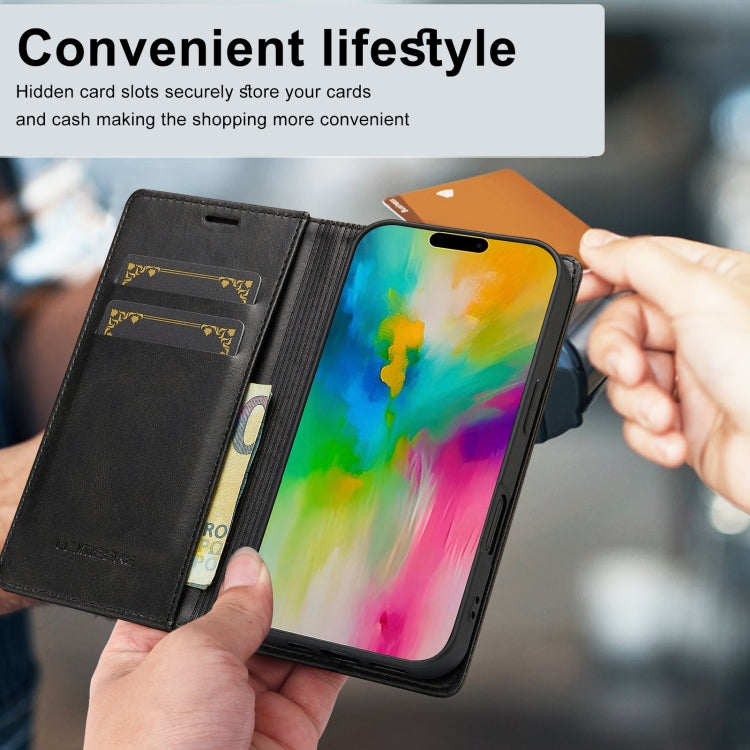 For iPhone 16 LC.IMEEKE RFID Anti-theft Leather Phone Case