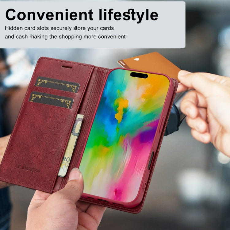 For iPhone 16 LC.IMEEKE RFID Anti-theft Leather Phone Case