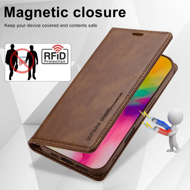For iPhone 16 LC.IMEEKE RFID Anti-theft Leather Phone Case
