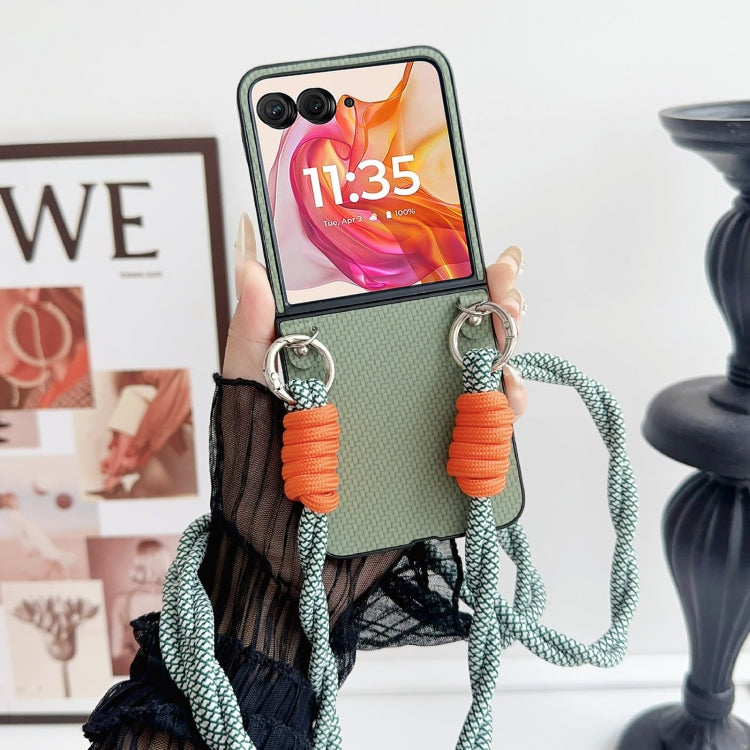 For Motorola Razr 50 Woven Texture Phone Case With Colorful Lanyard