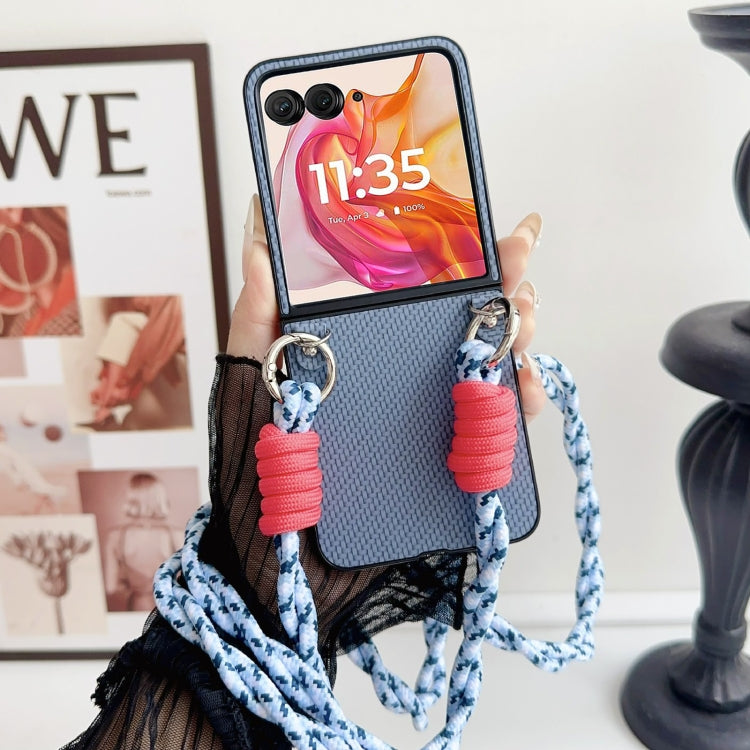 For Motorola Razr 50 Woven Texture Phone Case With Colorful Lanyard