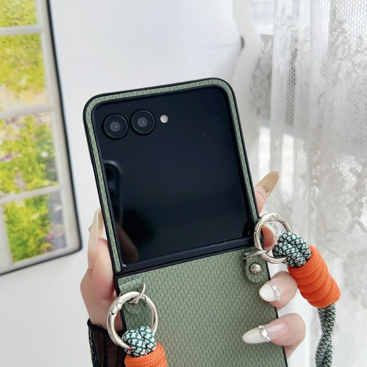 For Motorola Razr 50 Woven Texture Phone Case With Colorful Lanyard