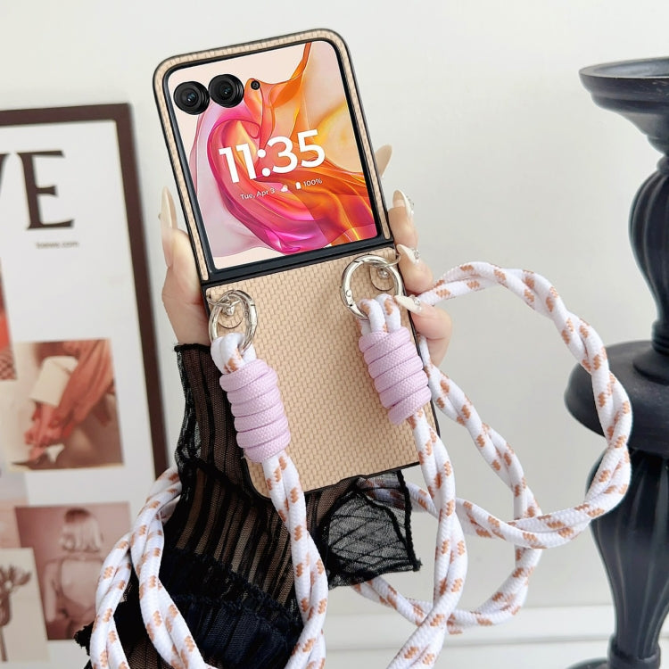 For Motorola Razr 50 Woven Texture Phone Case With Colorful Lanyard