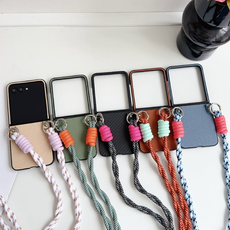 For Motorola Razr 50 Woven Texture Phone Case With Colorful Lanyard