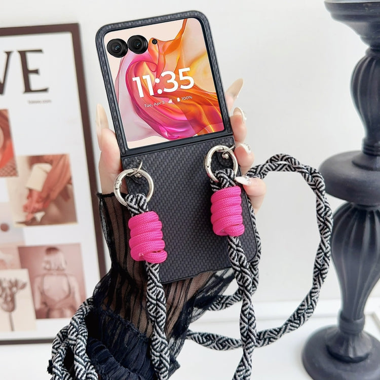For Motorola Razr 50 Ultra Woven Texture Phone Case With Colorful Lanyard
