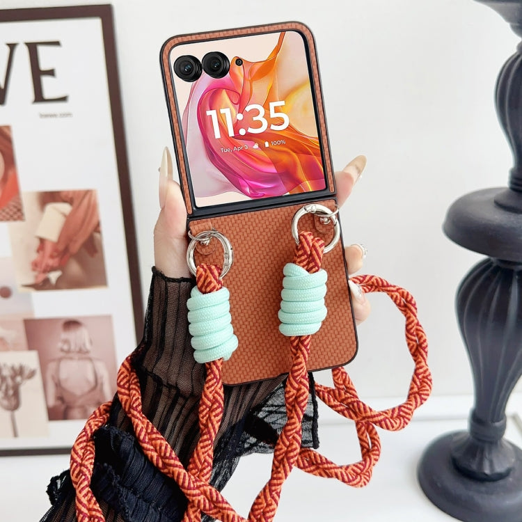 For Motorola Razr 50 Ultra Woven Texture Phone Case With Colorful Lanyard