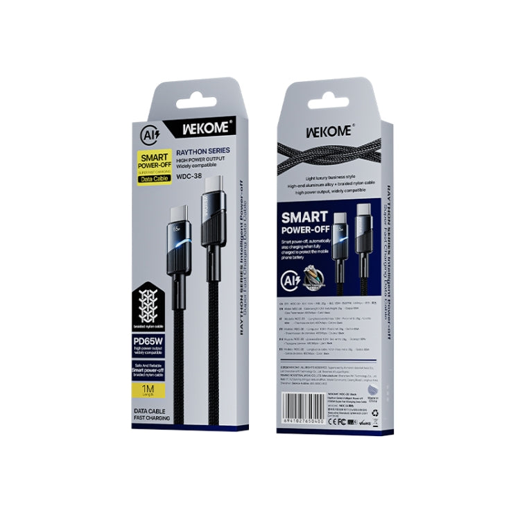 WK WDC-38 Intelligent Power-off 1m PD65W Type-C to Type-C Fast Charging Data Cable - Black