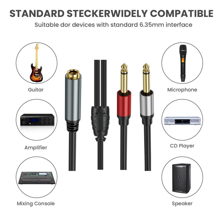 5m 6.35mm TRS Stereo Female to 2 x 6.35mm TS Male Mono Audio Adapter Cable - Black