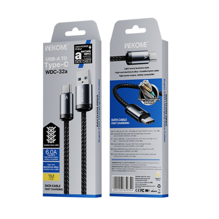 WK WDC-32a Raython Gen2 1m 6A USB to Type-C Fast Charging Data Cable - Black