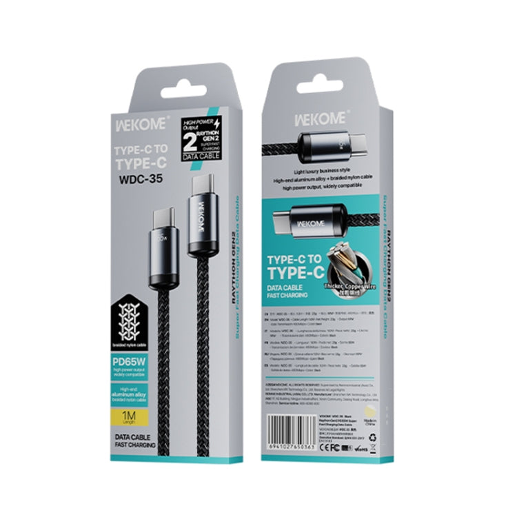 WK WDC-35 Raython Gen2 1m PD65W Type-C to Type-C Fast Charging Data Cable - Black
