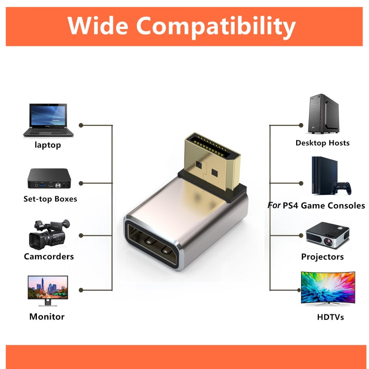 8K 60Hz PD1.4 Male Displayport to Female Displayport Adapter Converter, Angle:Left
