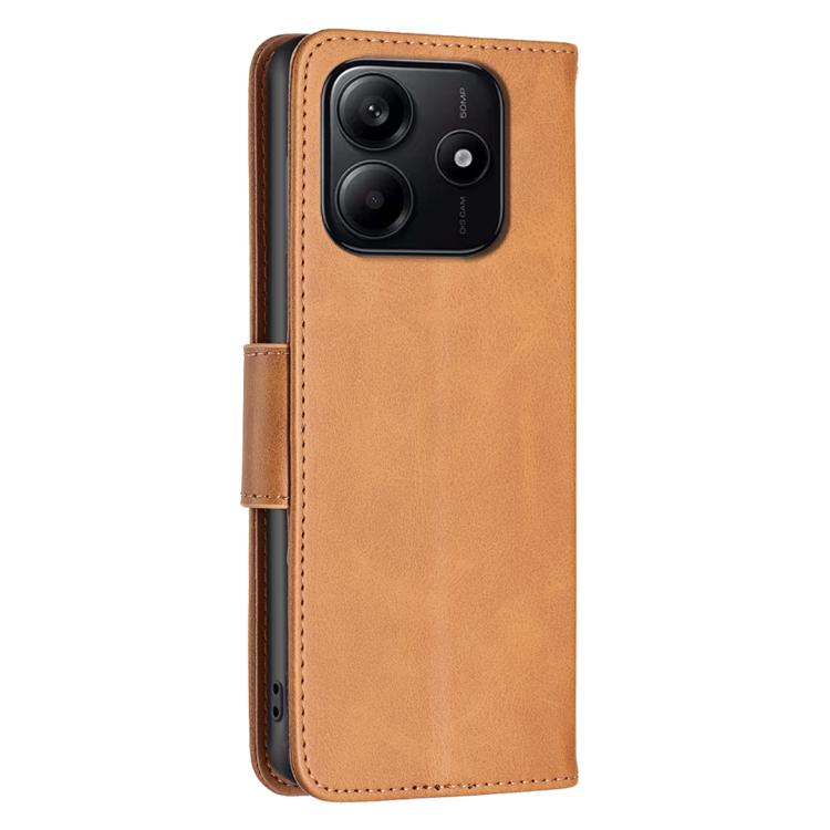 For Redmi Note 14 4G 163.25mm Lambskin Texture Pure Color Flip Leather Phone Case