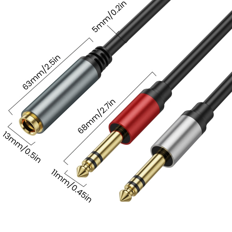 3m Gold Plated 6.35mm Female to 2 x 6.35mm Male Stereo Audio Adapter Y Splitter Cable - Black