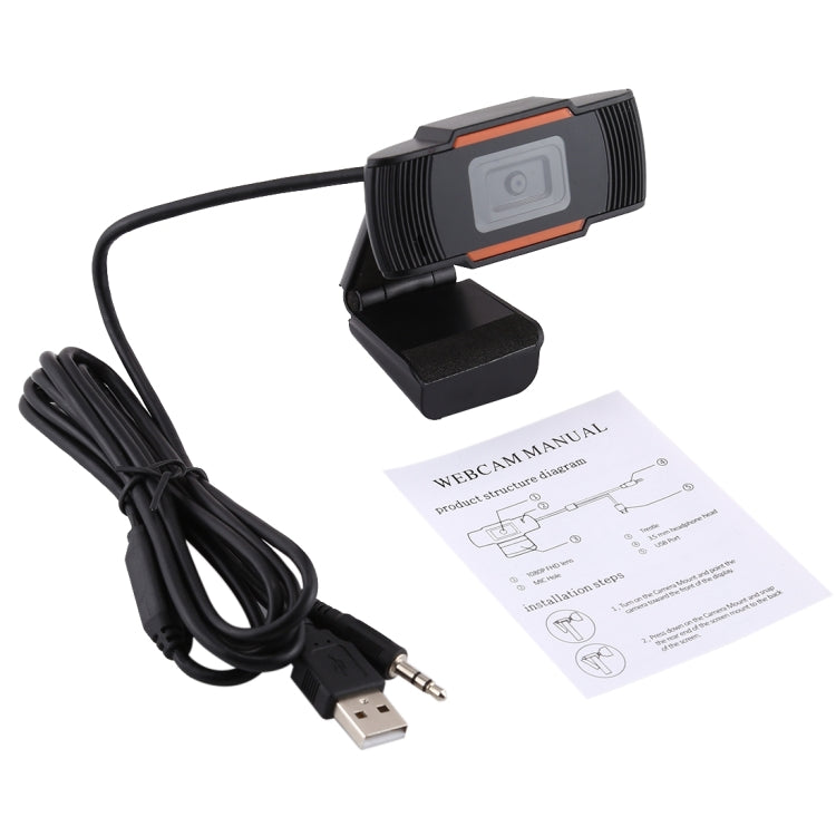 1080P 25fps HD Computer Camera Integrated Microphone USB Web Cam - Black