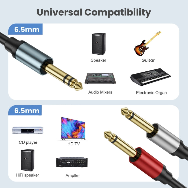3m Gold Plated 6.35mm Male Dual Sound TRS Stereo to 2 x 6.35mm Male TS Mono Y Splitter Adapter Audio Cable - Black