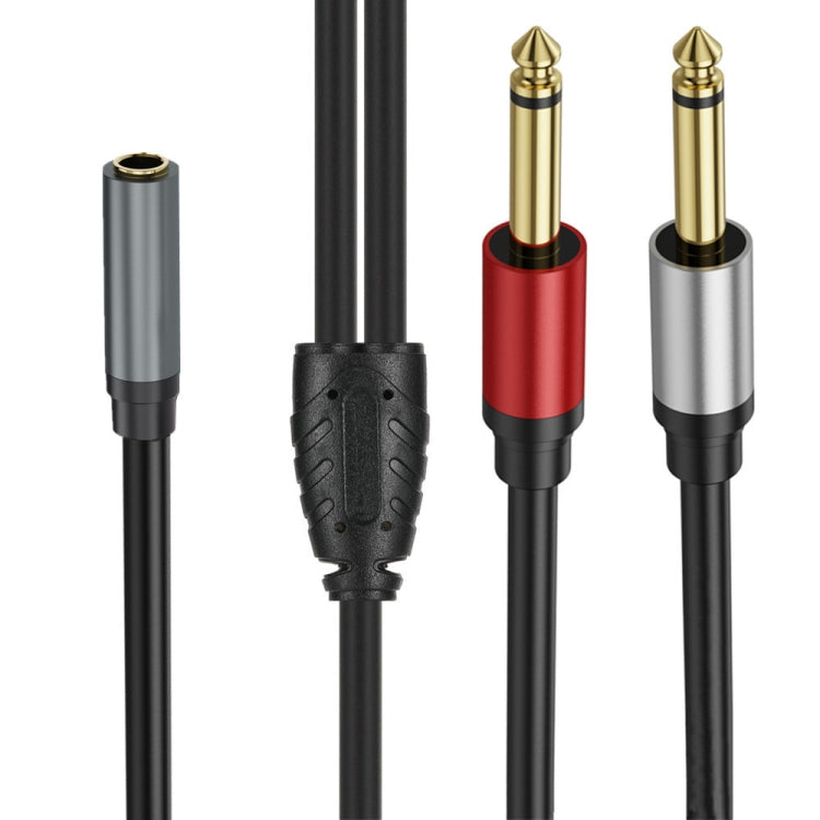 0.3m Gold Plated 3.5mm TRS Female to 2 x 6.35mm TS Male Mono Y Splitter Adapter Audio Cable - Black