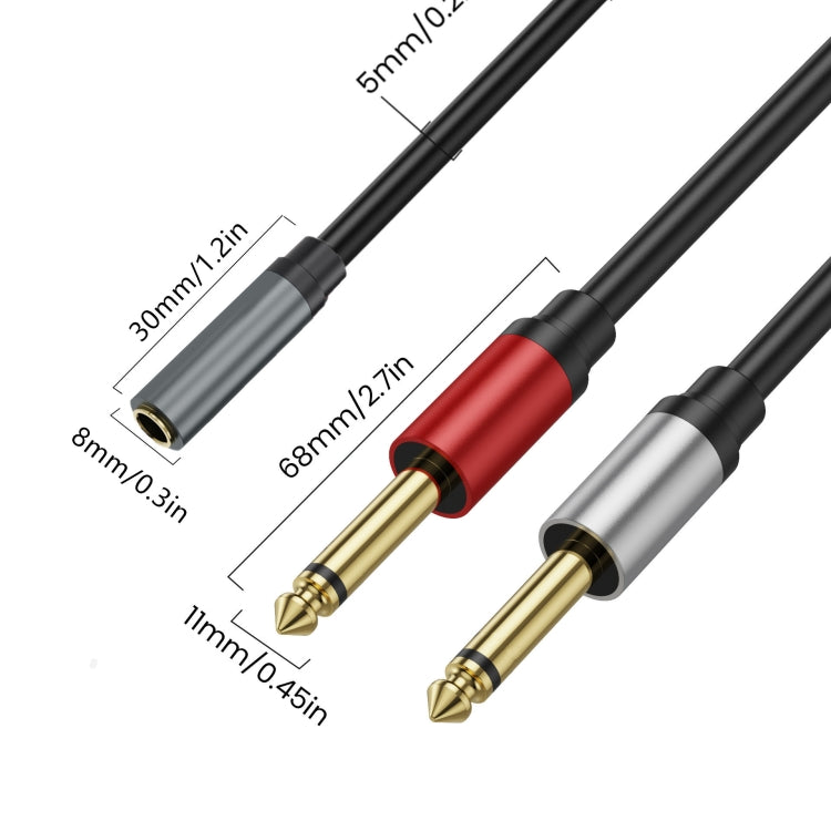 3m Gold Plated 3.5mm TRS Female to 2 x 6.35mm TS Male Mono Y Splitter Adapter Audio Cable - Black