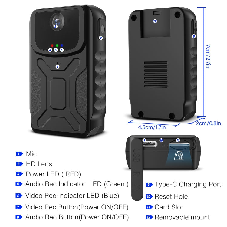 860B 1080P 140 Degree Wide Angle Wearable Portable Mini Camera - Black