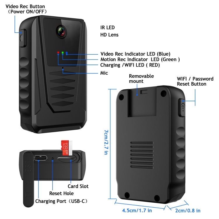 870B 1080P Portable Multifunctional Wearable Camera - Black