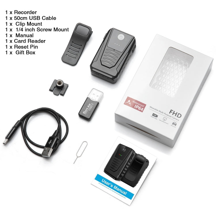 870B 1080P Portable Multifunctional Wearable Camera - Black