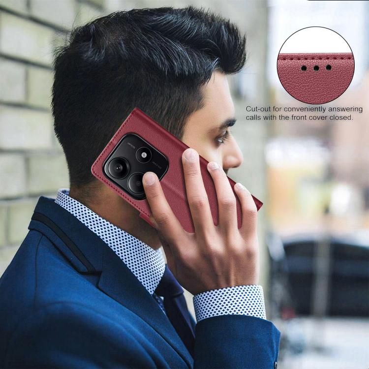 For Redmi Note 14 4G 163.25mm Litchi Texture RFID Anti-theft Leather Phone Case