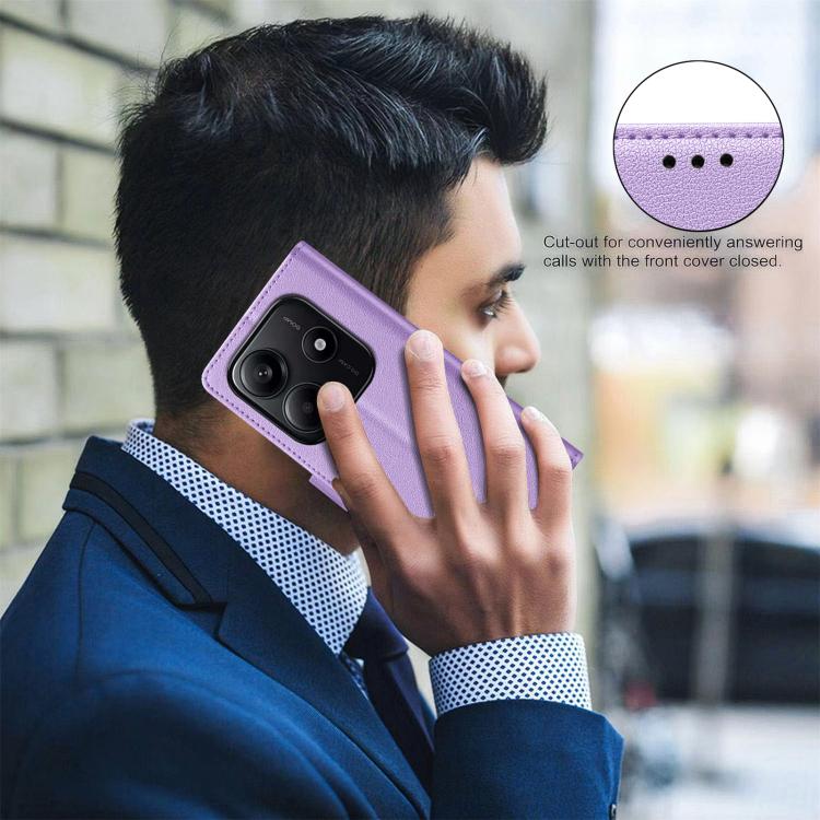 For Redmi Note 14 4G 163.25mm Litchi Texture RFID Anti-theft Leather Phone Case