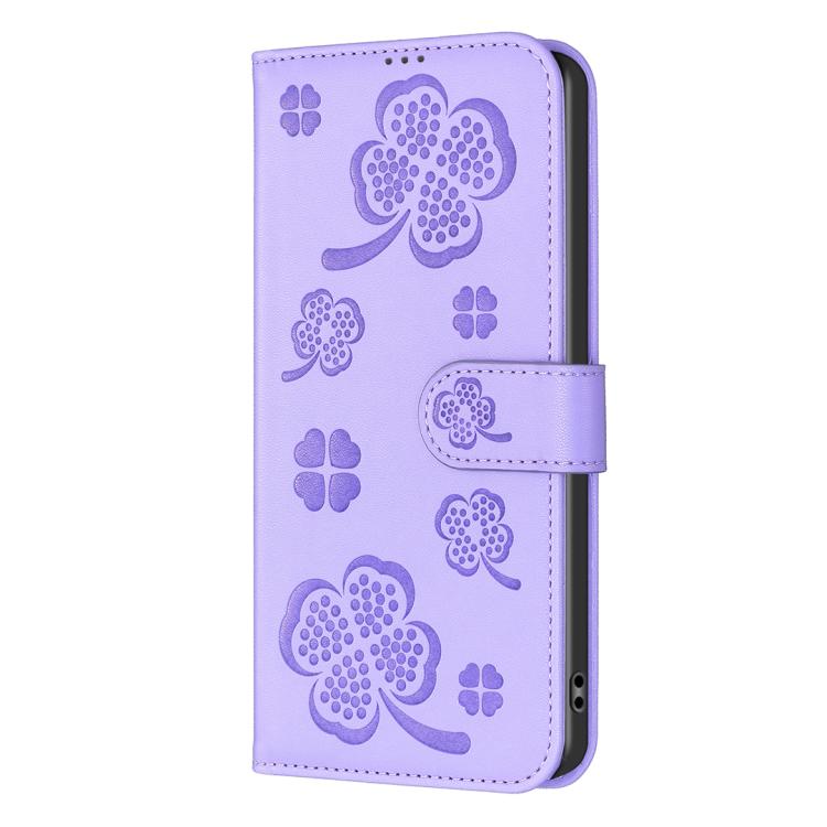 For Redmi Note 14 4G 163.25mm Four-leaf Embossed Leather Phone Case