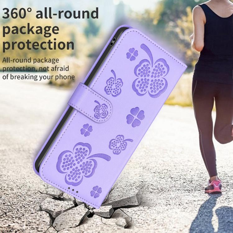 For Redmi Note 14 4G 163.25mm Four-leaf Embossed Leather Phone Case