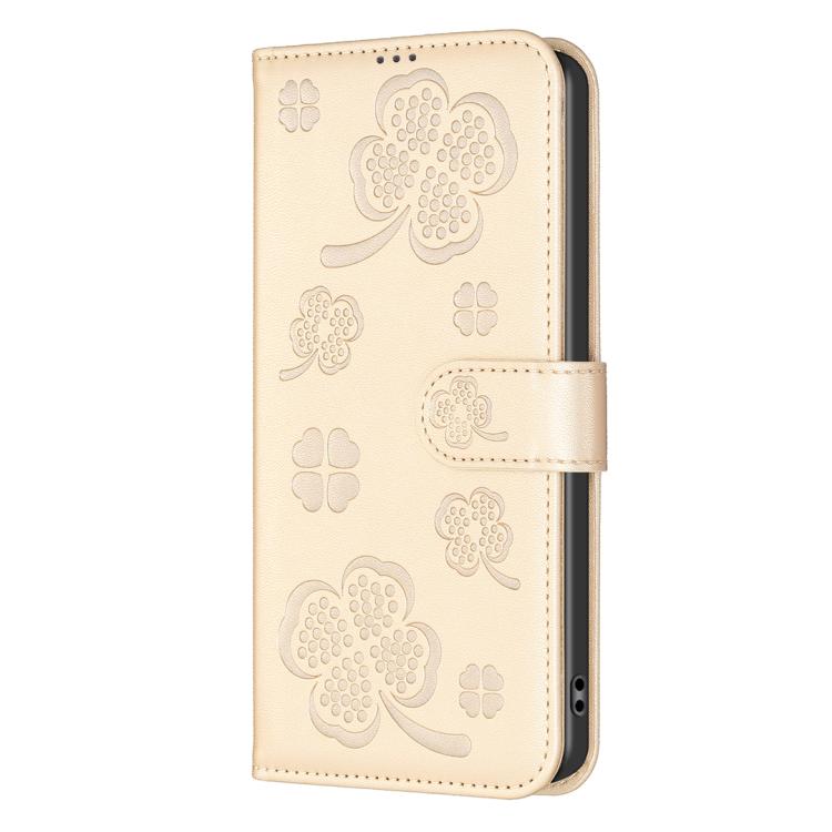 For Redmi Note 14 4G 163.25mm Four-leaf Embossed Leather Phone Case