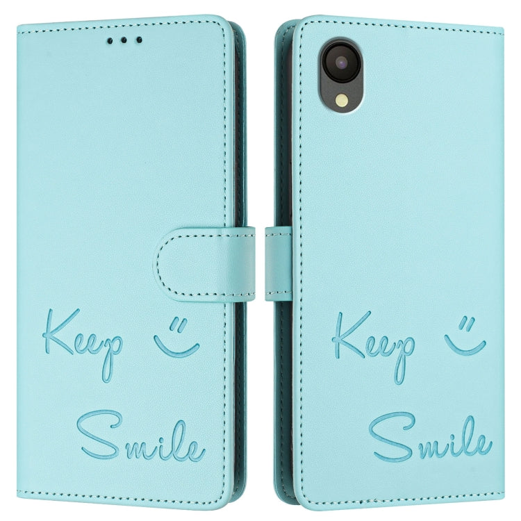 For Samsung Galaxy A04 Core / A03 Core Smile Embossing RFID Leather Phone Case