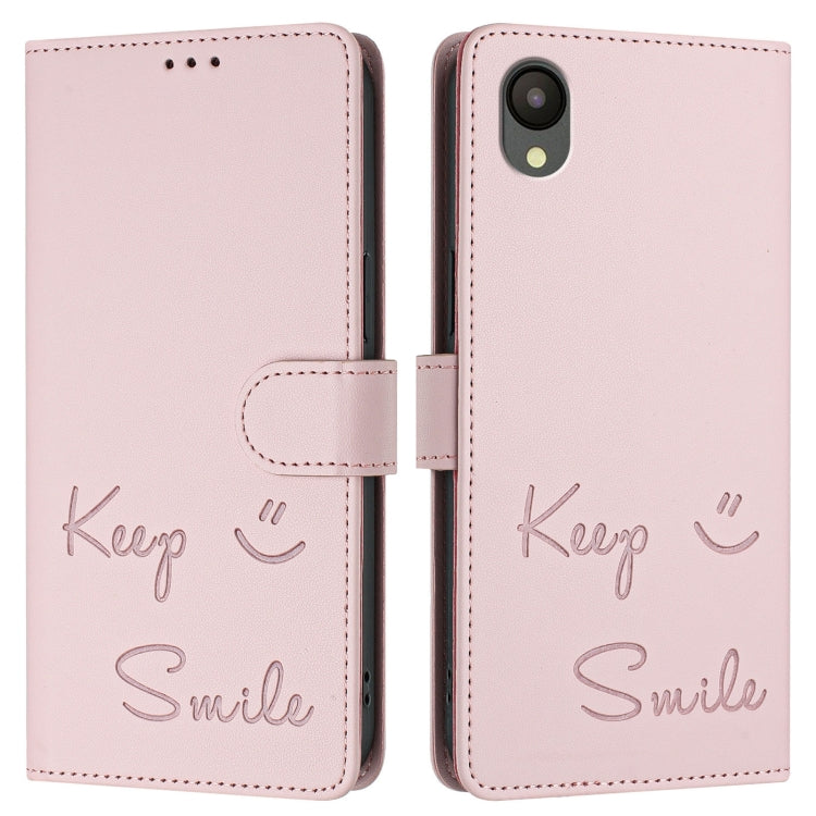 For Samsung Galaxy A04 Core / A03 Core Smile Embossing RFID Leather Phone Case
