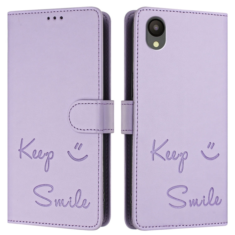 For Samsung Galaxy A04 Core / A03 Core Smile Embossing RFID Leather Phone Case