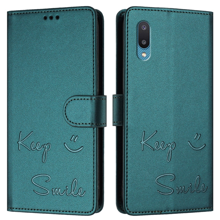 For Samsung Galaxy A02 / M02 Smile Embossing RFID Leather Phone Case