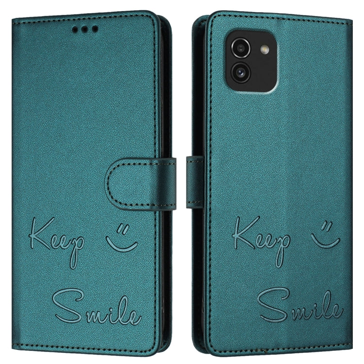 For Samsung Galaxy A03 164mm Smile Embossing RFID Leather Phone Case