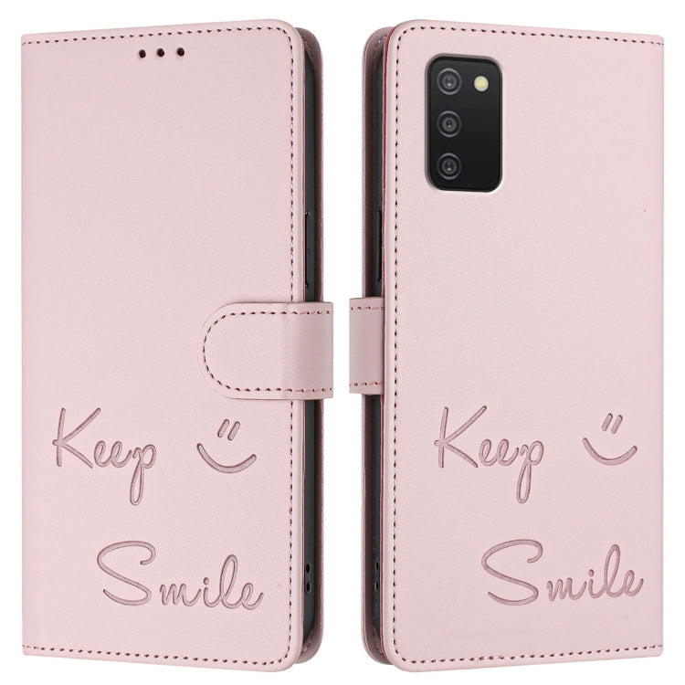 For Samsung Galaxy A03s 166mm Smile Embossing RFID Leather Phone Case