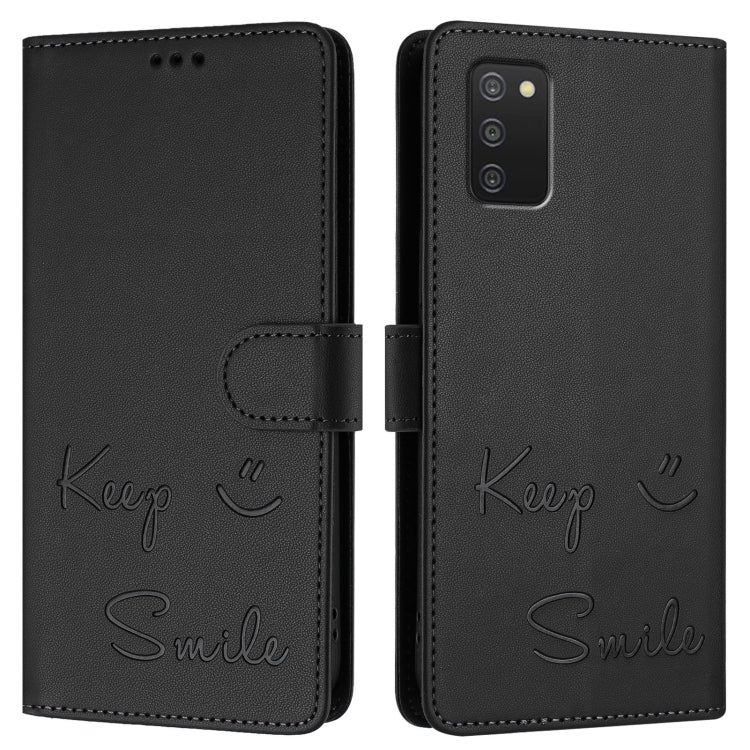 For Samsung Galaxy A03s 166mm Smile Embossing RFID Leather Phone Case