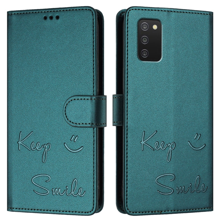 For Samsung Galaxy A03s 166mm Smile Embossing RFID Leather Phone Case