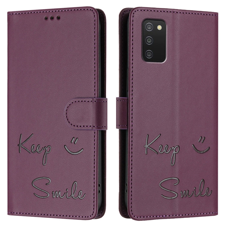 For Samsung Galaxy A03s 166mm Smile Embossing RFID Leather Phone Case