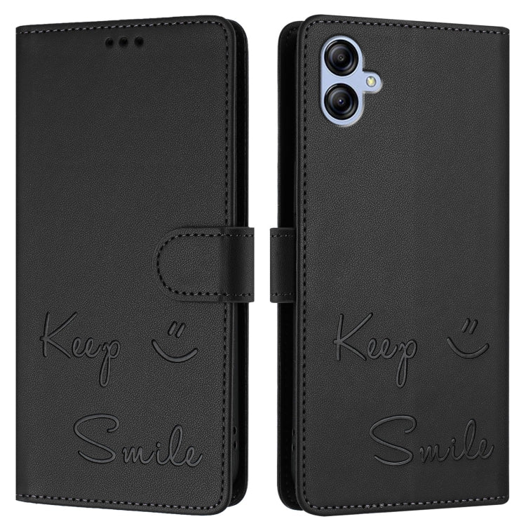 For Samsung Galaxy A04e / F04 / M04 4G Smile Embossing RFID Leather Phone Case