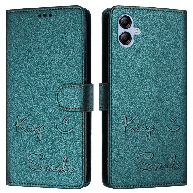 For Samsung Galaxy A04e / F04 / M04 4G Smile Embossing RFID Leather Phone Case