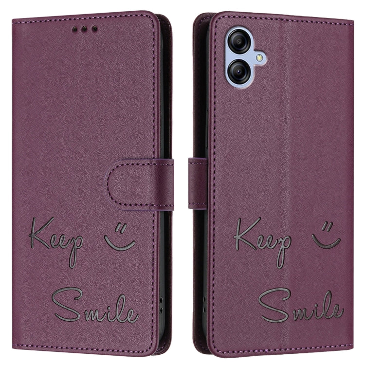 For Samsung Galaxy A04e / F04 / M04 4G Smile Embossing RFID Leather Phone Case