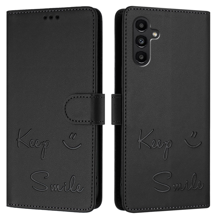 For Samsung Galaxy A13 5G / 4G / A04s Smile Embossing RFID Leather Phone Case