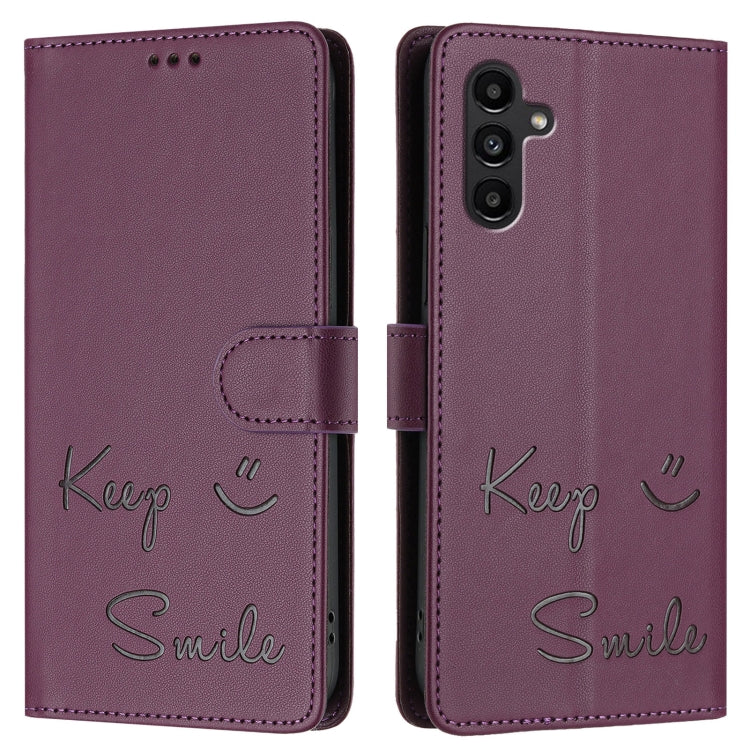 For Samsung Galaxy A13 5G / 4G / A04s Smile Embossing RFID Leather Phone Case