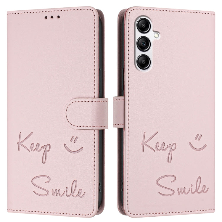 For Samsung Galaxy A14 5G / 4G Smile Embossing RFID Leather Phone Case