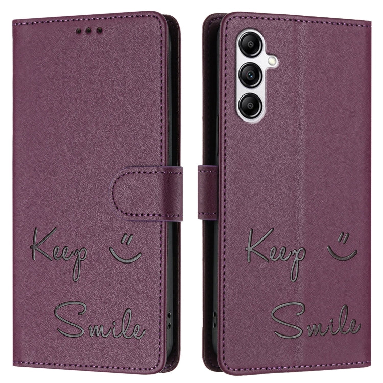 For Samsung Galaxy A14 5G / 4G Smile Embossing RFID Leather Phone Case