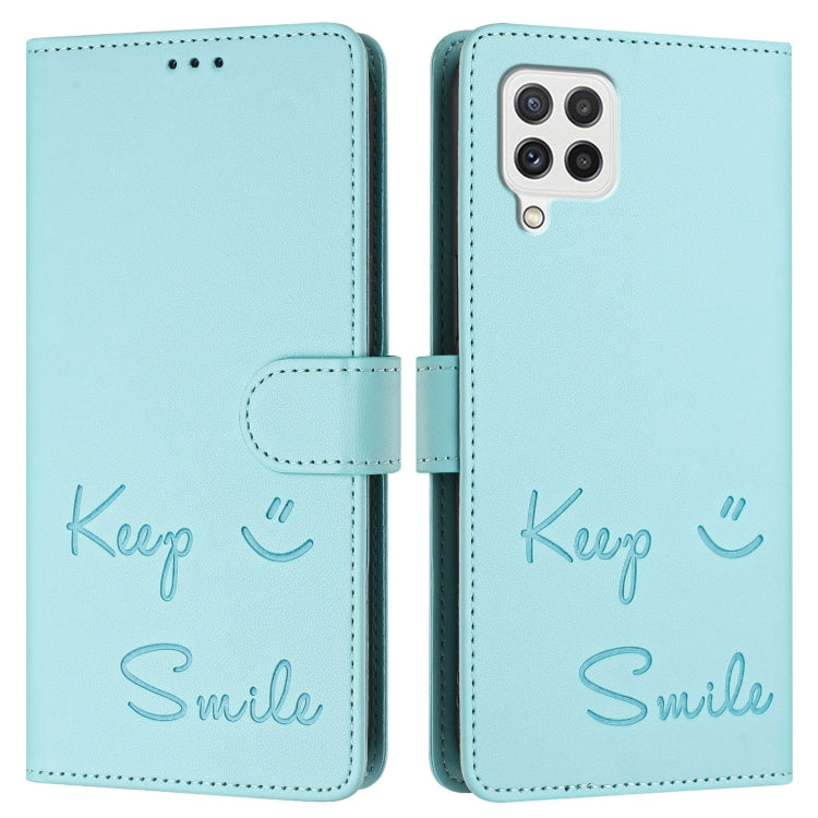 For Samsung Galaxy A22 4G Smile Embossing RFID Leather Phone Case