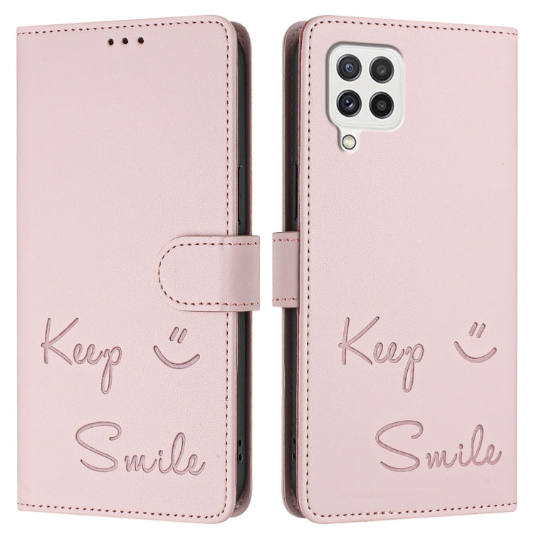 For Samsung Galaxy A22 4G Smile Embossing RFID Leather Phone Case
