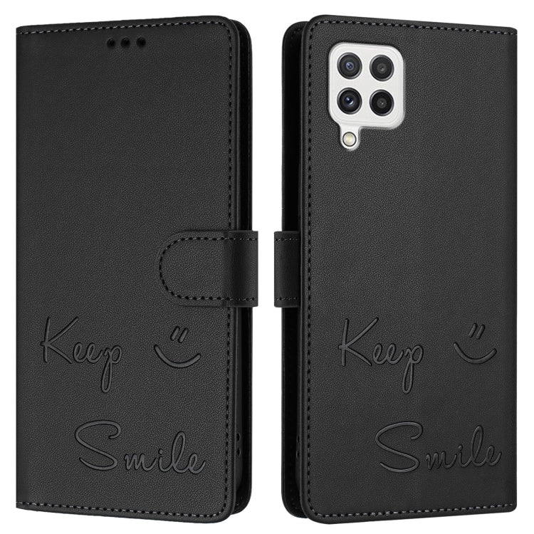 For Samsung Galaxy A22 4G Smile Embossing RFID Leather Phone Case