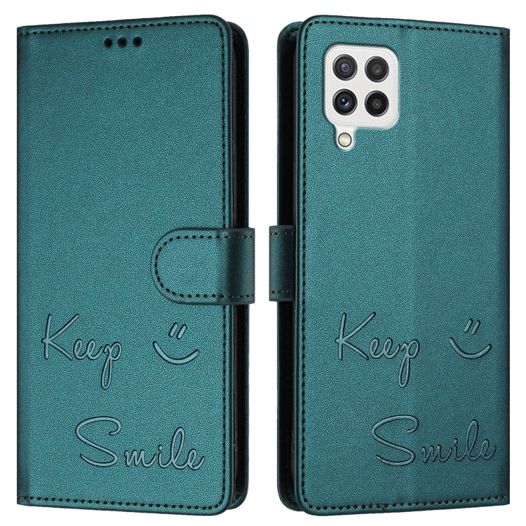 For Samsung Galaxy A22 4G Smile Embossing RFID Leather Phone Case